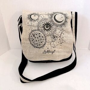 Lakhays Natural Canvas Celestial Crossbody Bag - Black & Cream